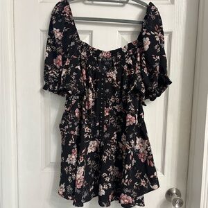 City Chic Black Floral Blouse Off Shoulder Size XXL NWT Babydoll Fairy